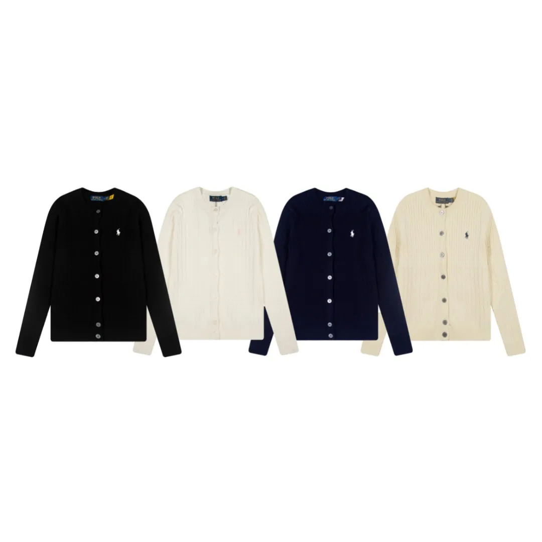 P196 White background picture [Evergreen for all seasons] Style number: 25123# Color: black/navy blue/almond/white Size: S-XL - Ralph Lauren/Ralph Lauren 2025FW Zhao Lusi's same solid color logo knitted versatile fine twist knitted buttoned long-sleeved cardigan - RL's classic fine twist cardigan 21S quality cotton yarn A cardigan that can be worn in all seasons Can be matched inside or outside Simple and clean basic color matching The upper body is clean and flawless. The comfort brought by imported cotton yarn is soft. An item that cannot be rejected.